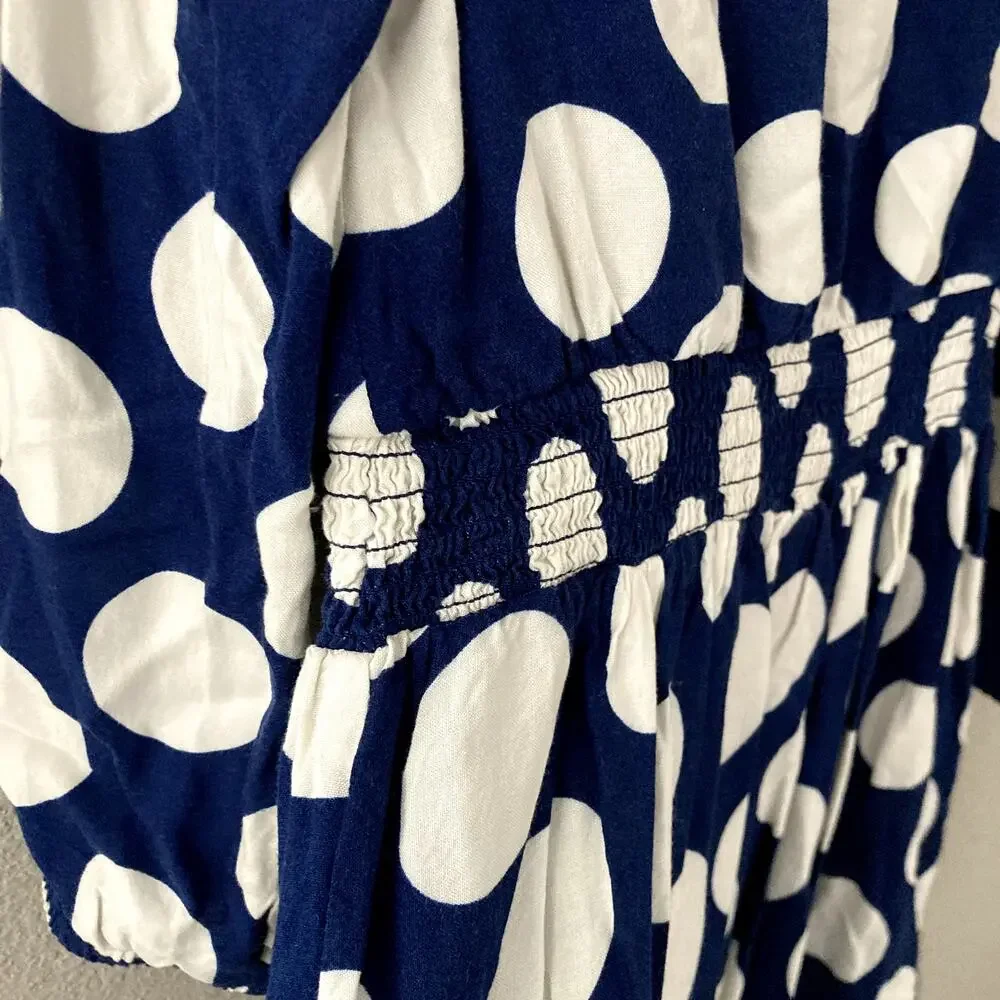 Mini Boden Spotty Woven Dress - Smocked - Blue Cream - 6-7Y